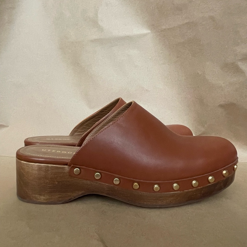 Pristine Cognac Leather Studded Uterque Clogs Mules Size 40 Lk Hearst Arket